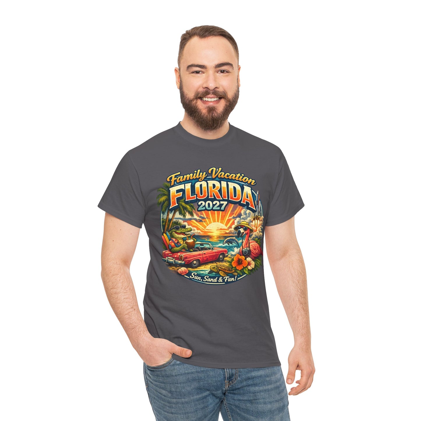 Florida Family Vacation 2027 T-Shirt — Retro Sunset Beach Design