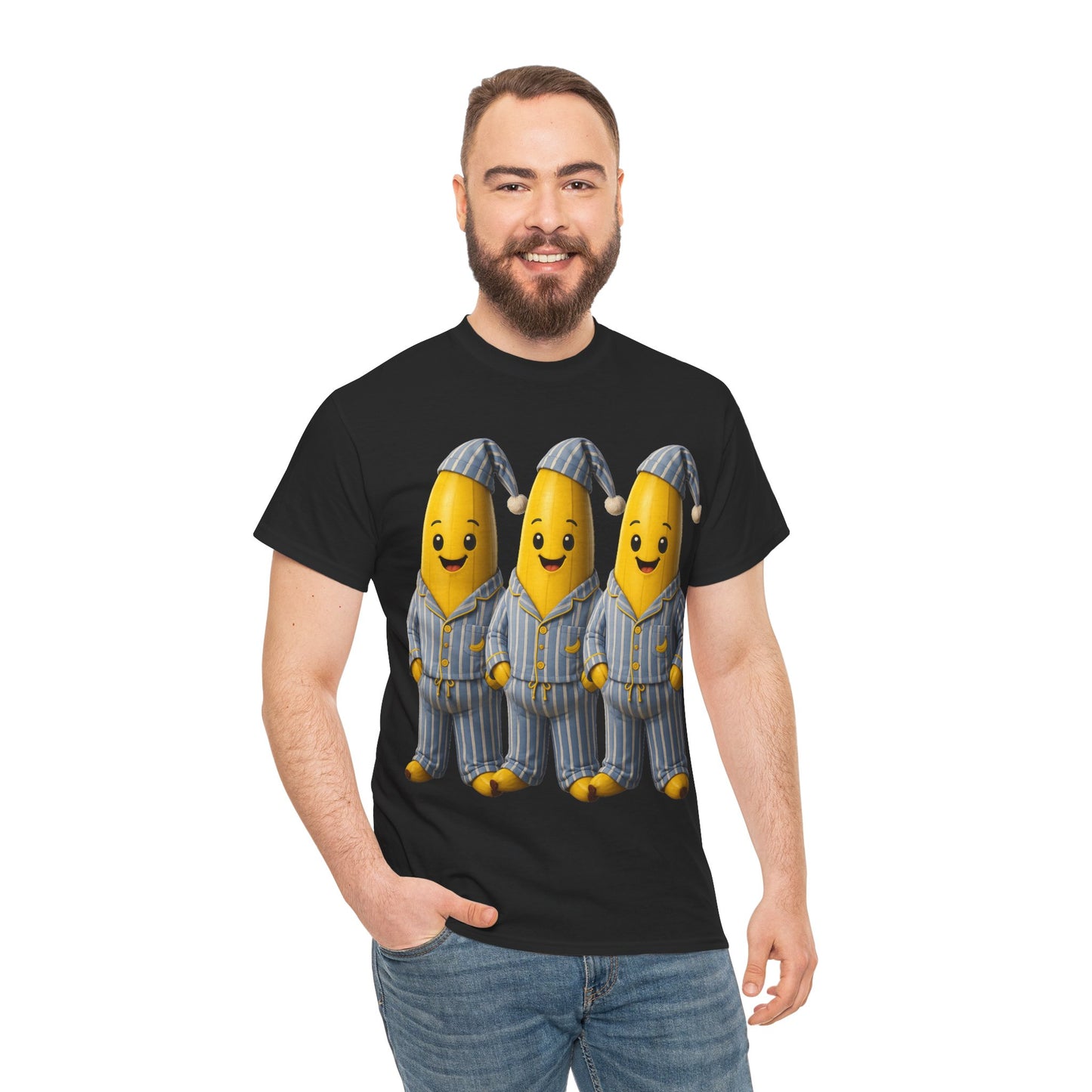 Bananas in Pyjamas – Three Smiling Bananas in Striped Pajamas Graphic T-Shirt