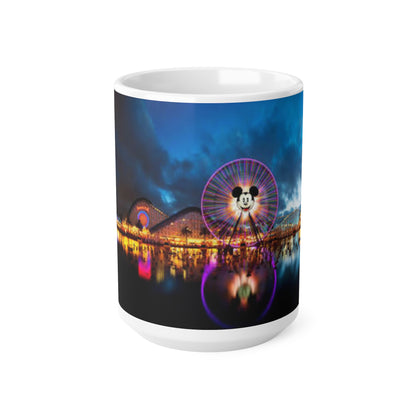 Disneyland Nighttime Theme Park Ferris Wheel Mug — Colorful Reflection Ceramic Coffee Cup (11oz/15oz)