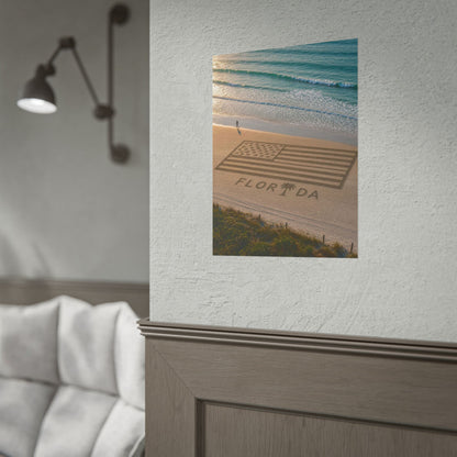 Florida Beach Flag Poster — Sand Art American Flag with "FLORIDA" Text