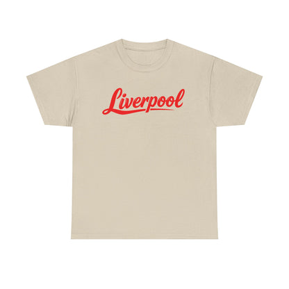 Liverpool Script T-Shirt — Retro Red Logo Tee for Fans
