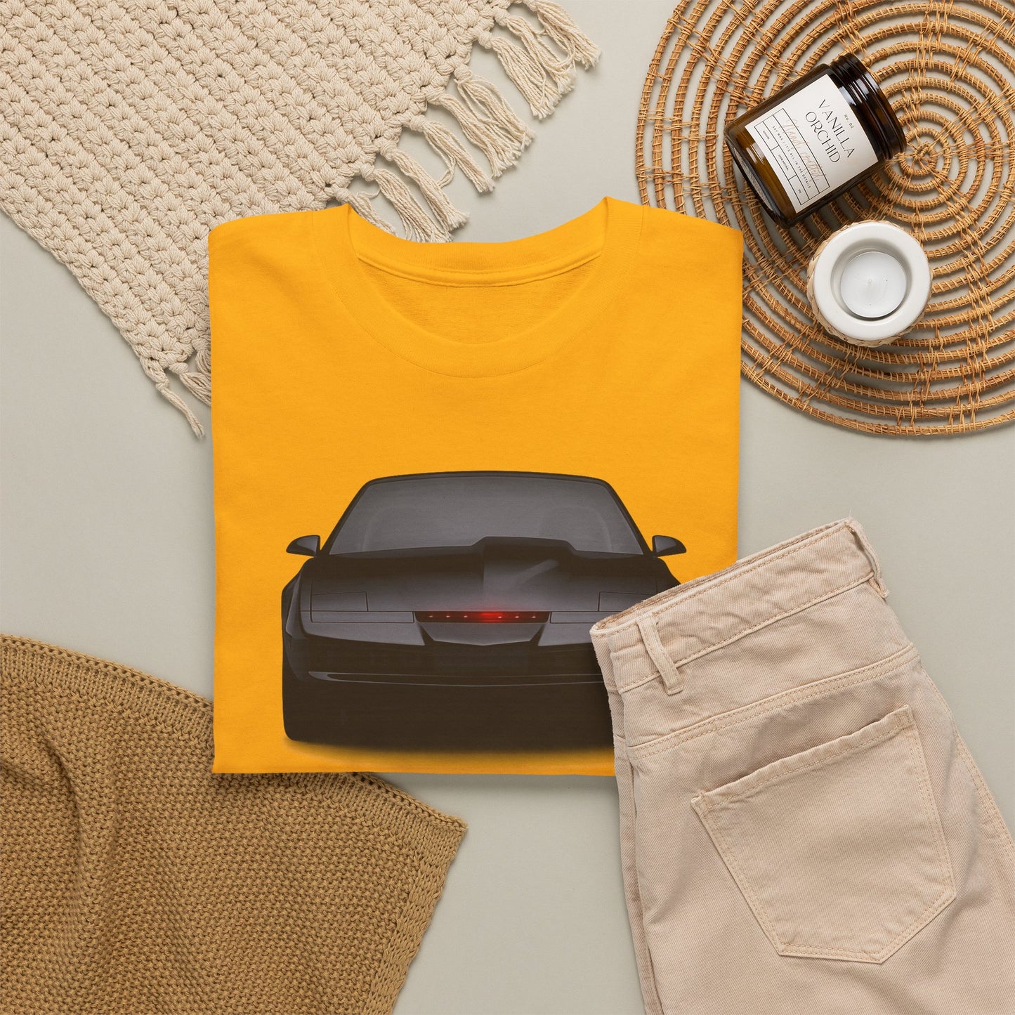 KITT-Inspired Retro Sports Car Tee — Front View Knight Rider Car Graphic Shirt