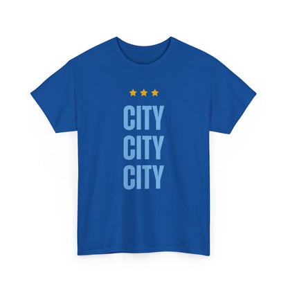 Manchester City City City Tee — Minimal Skyline Graphic T‑Shirt with Three Stars