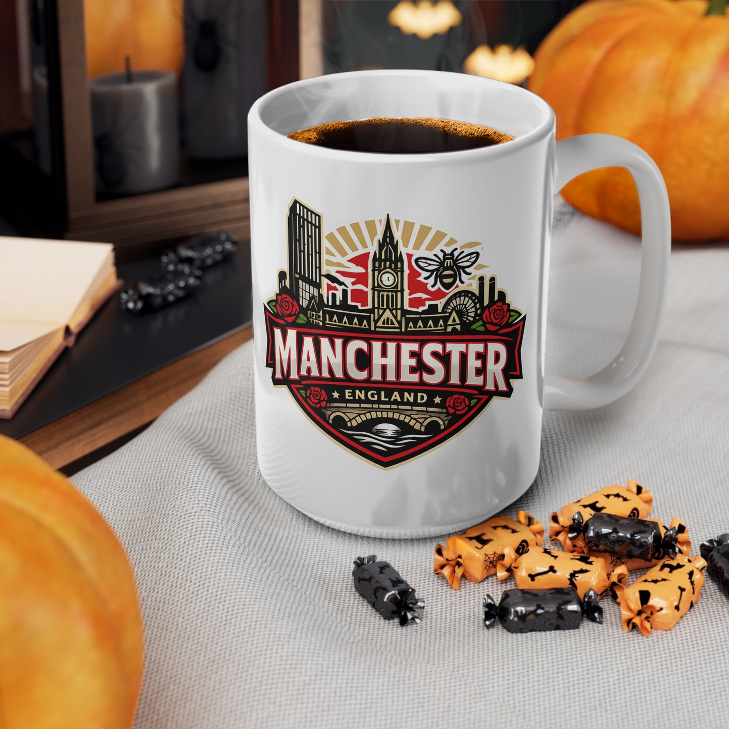 Manchester England Ceramic Coffee Cups, 11oz, 15oz