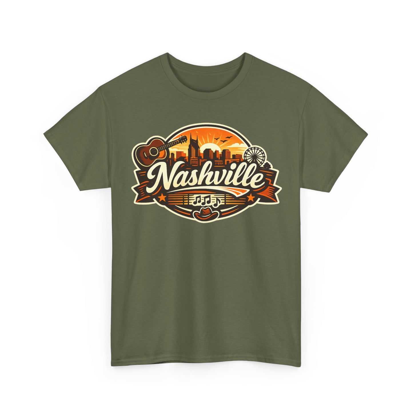 Nashville Skyline Guitar Tee – Retro Music City Souvenir Shirt