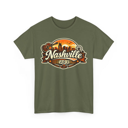 Nashville Skyline Guitar Tee – Retro Music City Souvenir Shirt