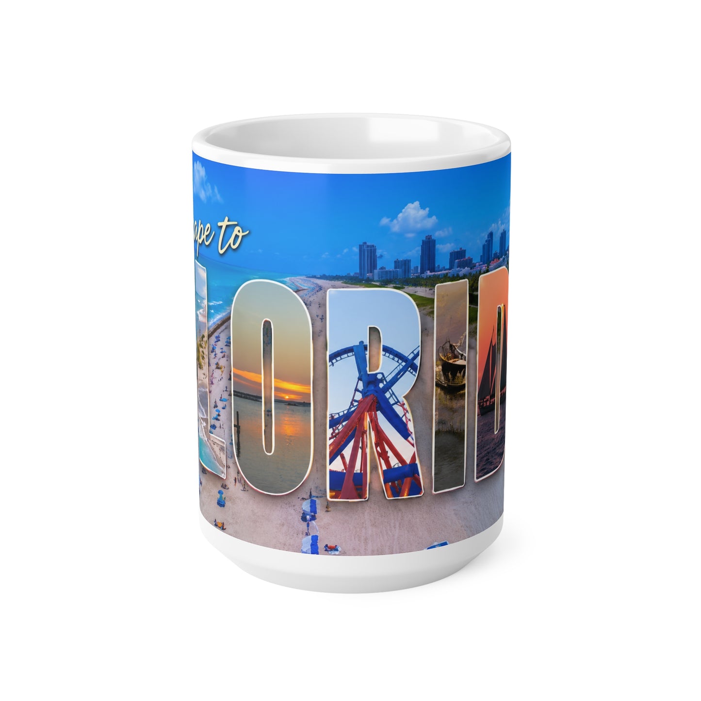 Florida Vacation Mug - "Escape to Florida" Ceramic Coffee Cup, 11oz & 15oz