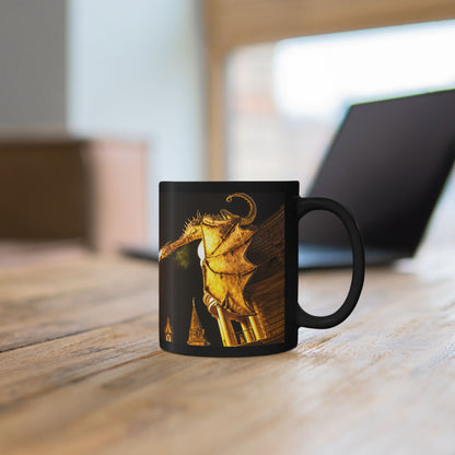Golden Dragon Fire-Breathing Black Mug — Fantasy Castle Coffee Cup