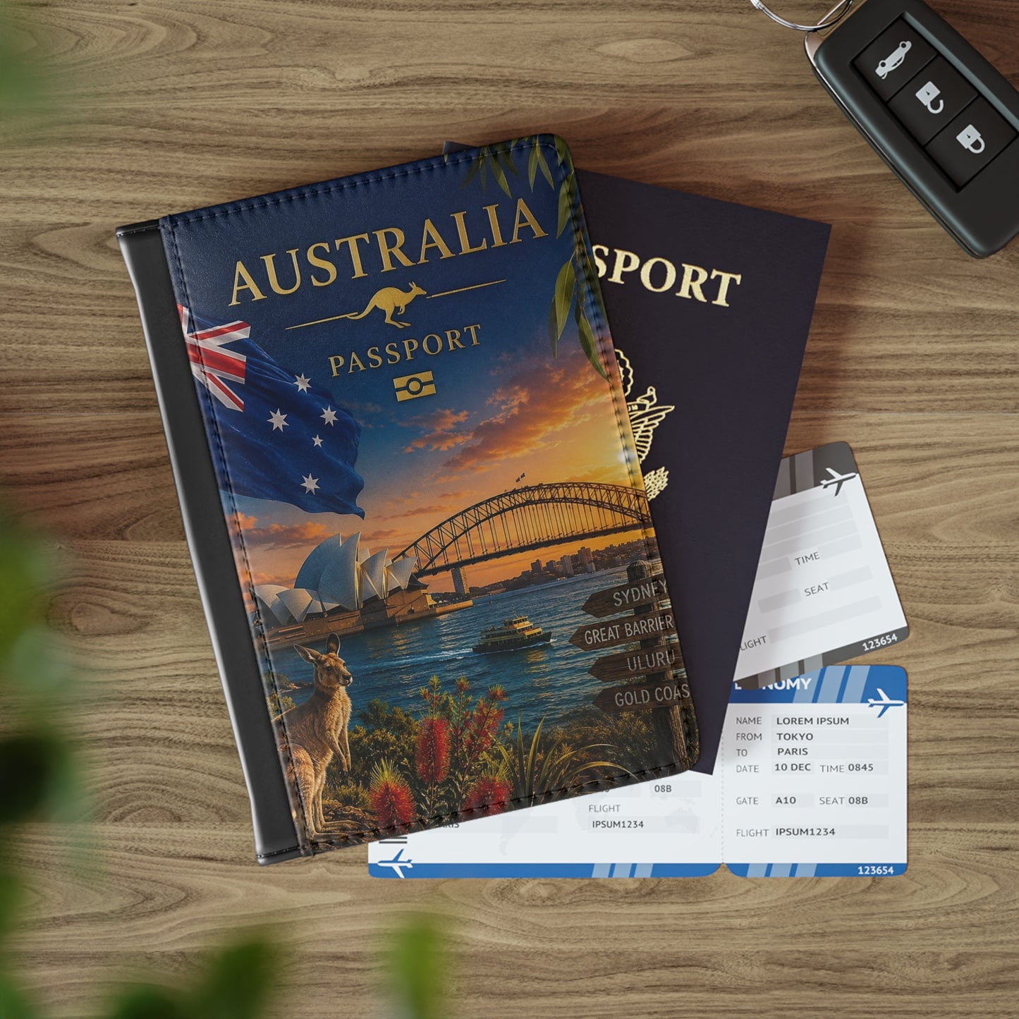 Australia Passport Cover — Sydney Harbour Kangaroo Travel Document Holder