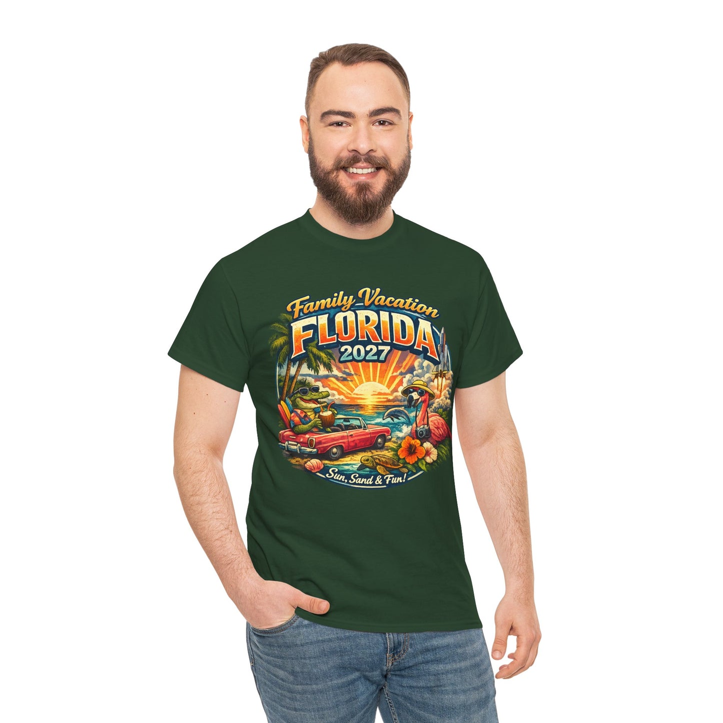 Florida Family Vacation 2027 T-Shirt — Retro Sunset Beach Design
