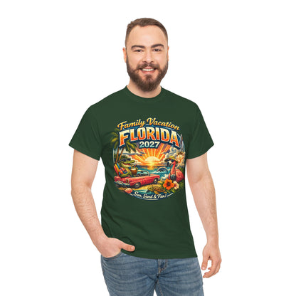 Florida Family Vacation 2027 T-Shirt — Retro Sunset Beach Design