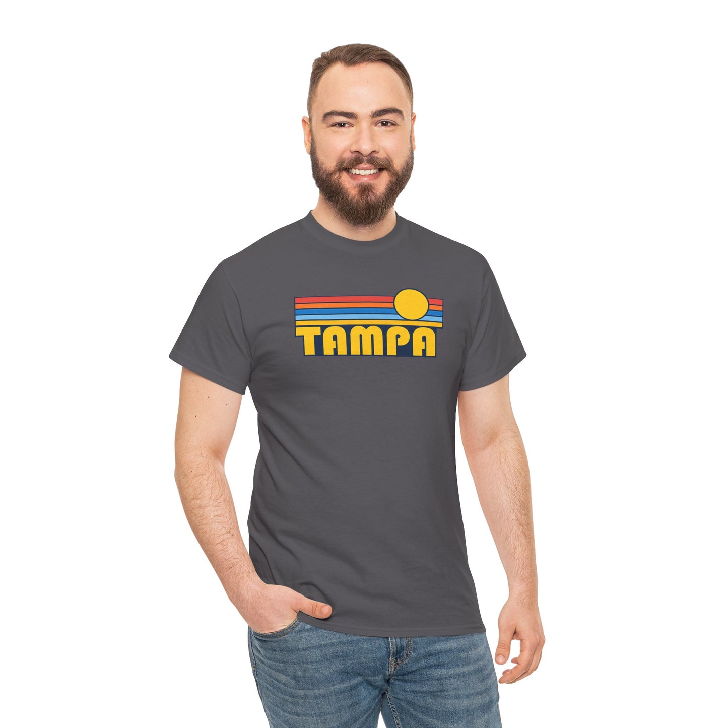 Tampa Retro Sunset T-Shirt — Vintage 70s Striped Beach Tee