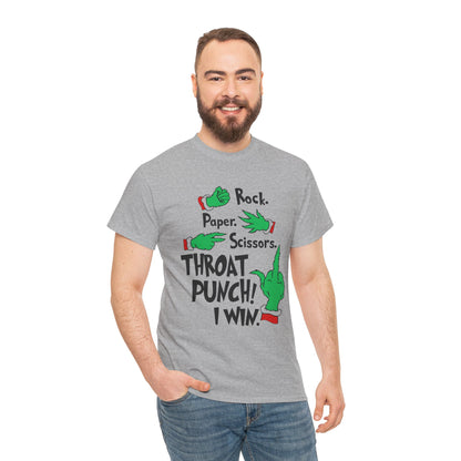 Funny Holiday Tee — "Rock. Paper. Scissors. Throat Punch! I Win" Graphic T-Shirt