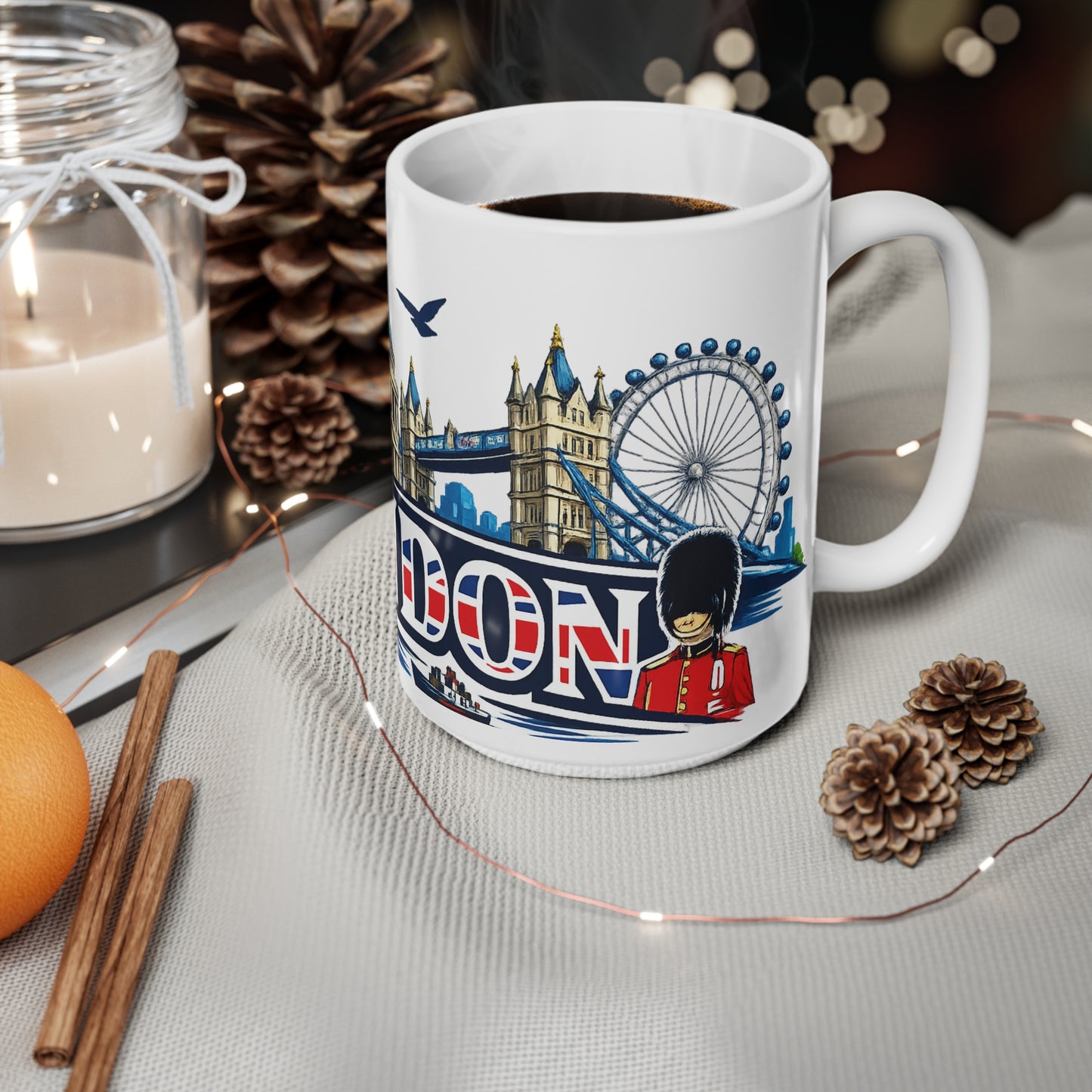 London Skyline Ceramic Mug — Union Jack 'London' Coffee Cup (11oz & 15oz)