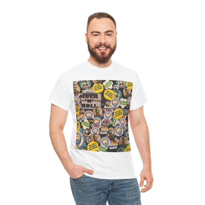 Oasis Rock & Roll Retro Button Collage Tee