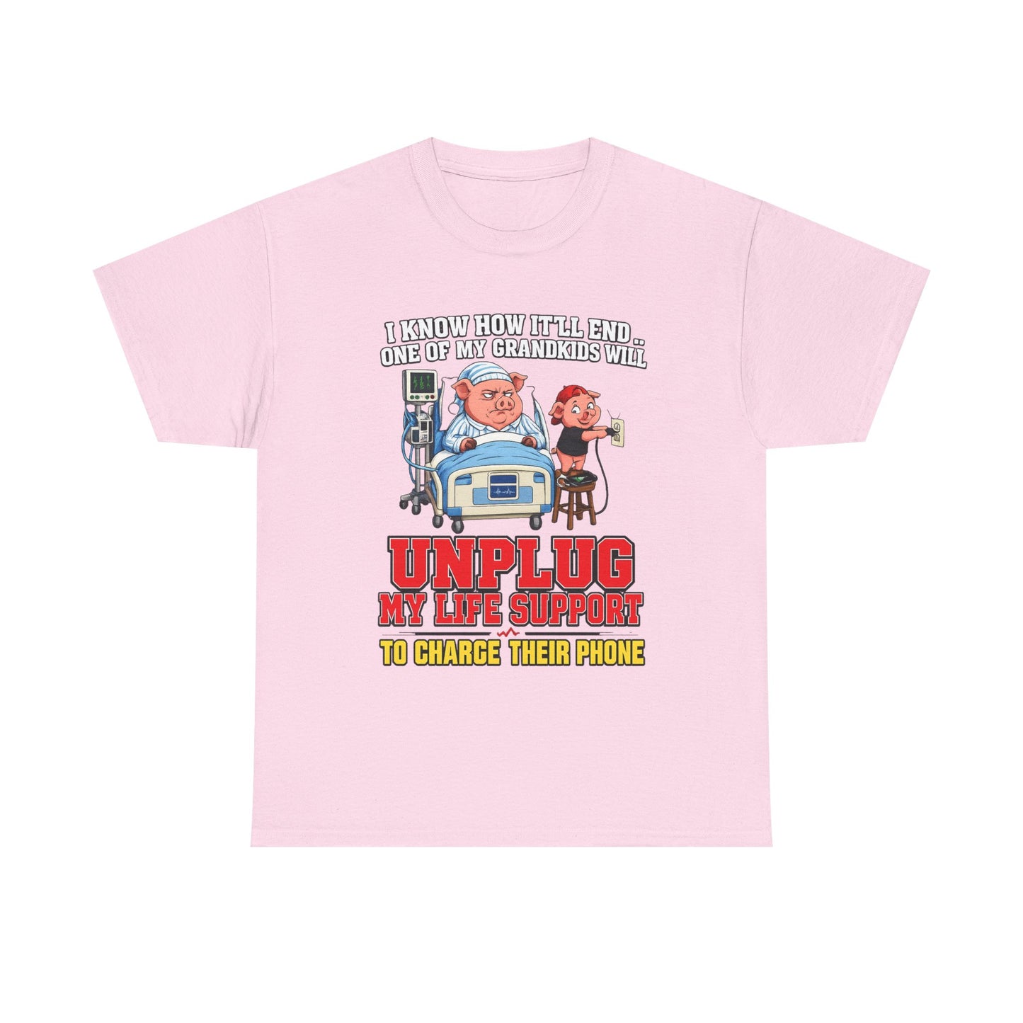 Funny Grandpa T-Shirt - "Unplug My Life Support to Charge Their Phone" Grandpa Humor Tee