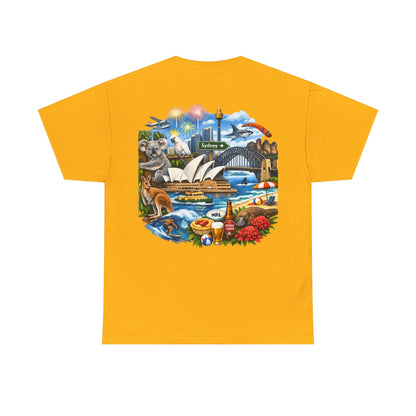 T-Shirt — Sydney Landmark Collage Tee (Opera House, Harbour Bridge, Koala & Beach Scene)