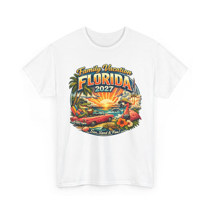 Florida Family Vacation 2027 T-Shirt — Retro Sunset Beach Design