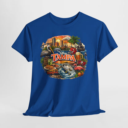 Tampa Florida Retro Scenic Tee — Vintage Beach, Skyline & Wildlife Graphic
