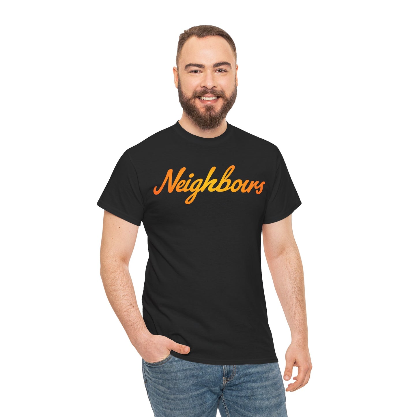Neighbours Script T‑Shirt — Retro Orange Neighborhood Tee