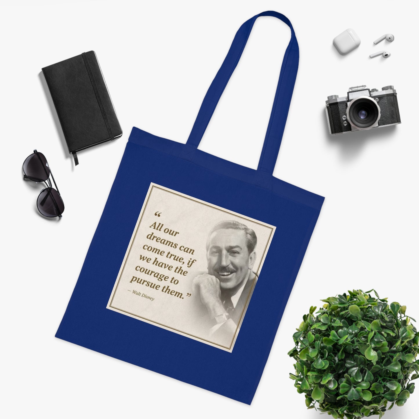 Walt Disney Quote Cotton Tote — "All our dreams can come true" Inspirational Canvas Bag