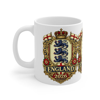 England 2026 World Cup Ceramic Mug — Vintage Three Lions Coffee Cup (11oz & 15oz)