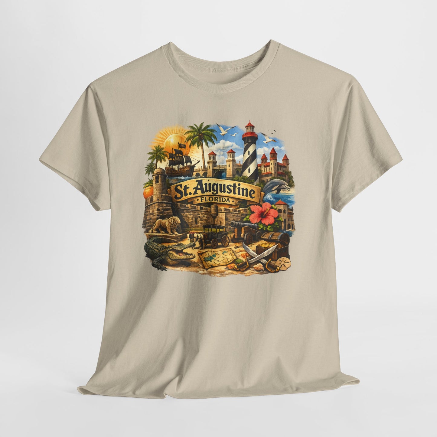 St. Augustine Florida Vintage Travel Tee — Retro Beach & Lighthouse Souvenir T-Shirt