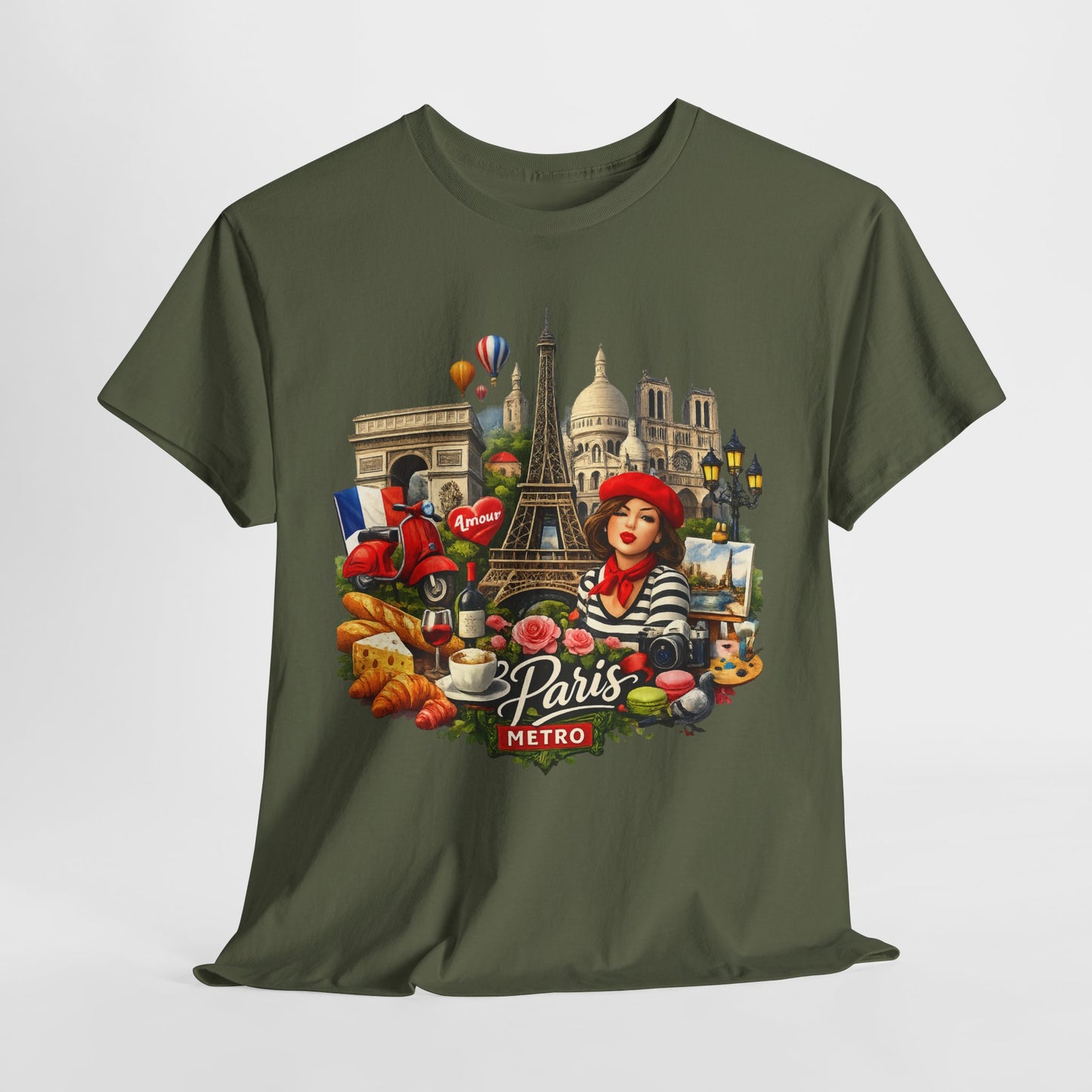 Paris Montage Tee — Eiffel Tower, Croissant & Metro Vintage Travel T‑Shirt