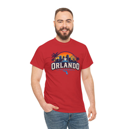 Orlando Florida Sunset T-Shirt — Retro Skyline & Palm Tree Vacation Tee