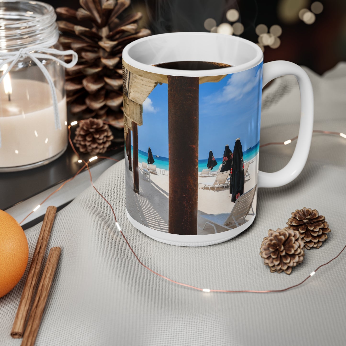 Barbados Beach Pier Photo Mug — Tropical Ocean View Coffee Cup (11oz & 15oz)
