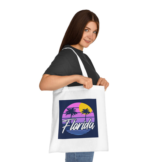 Florida Sunset Palm Tote Bag — Retro Beach Cotton Tote