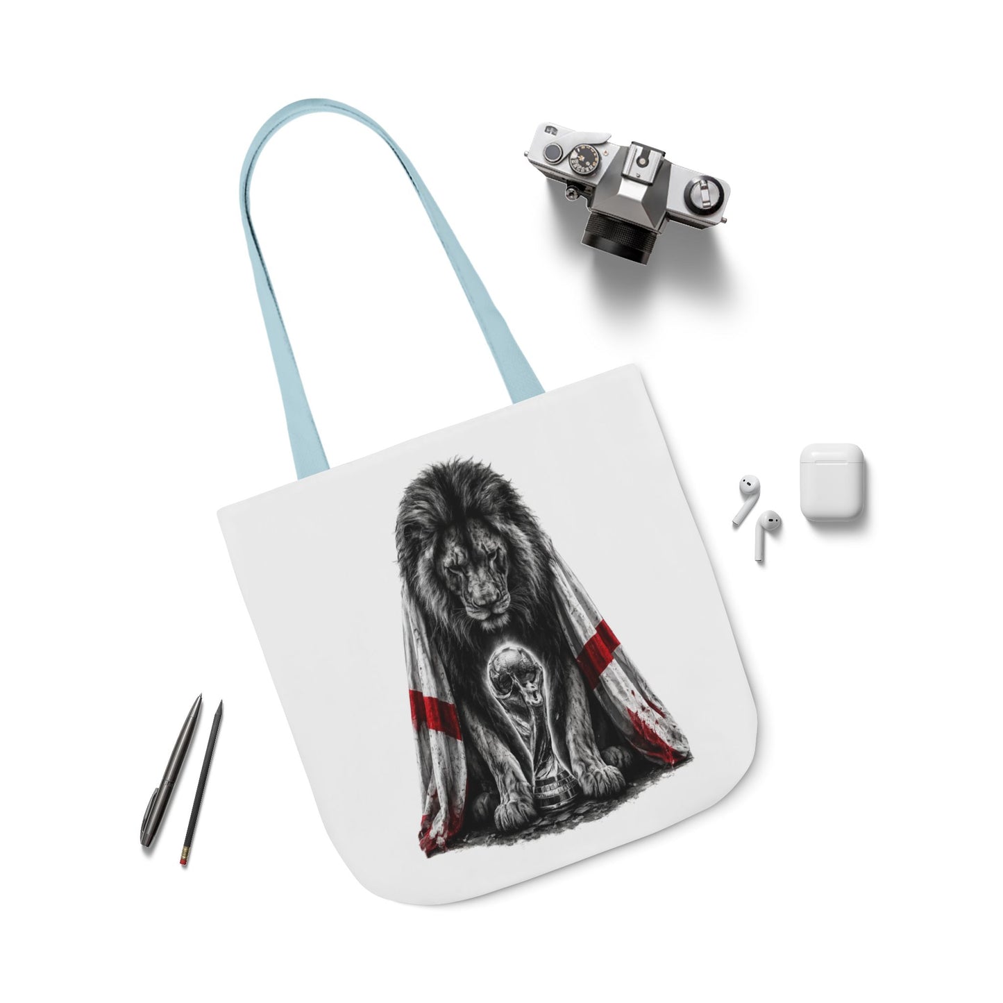 England Lion Guardian Canvas Tote — Protective Lion & Cub Illustration Tote Bag
