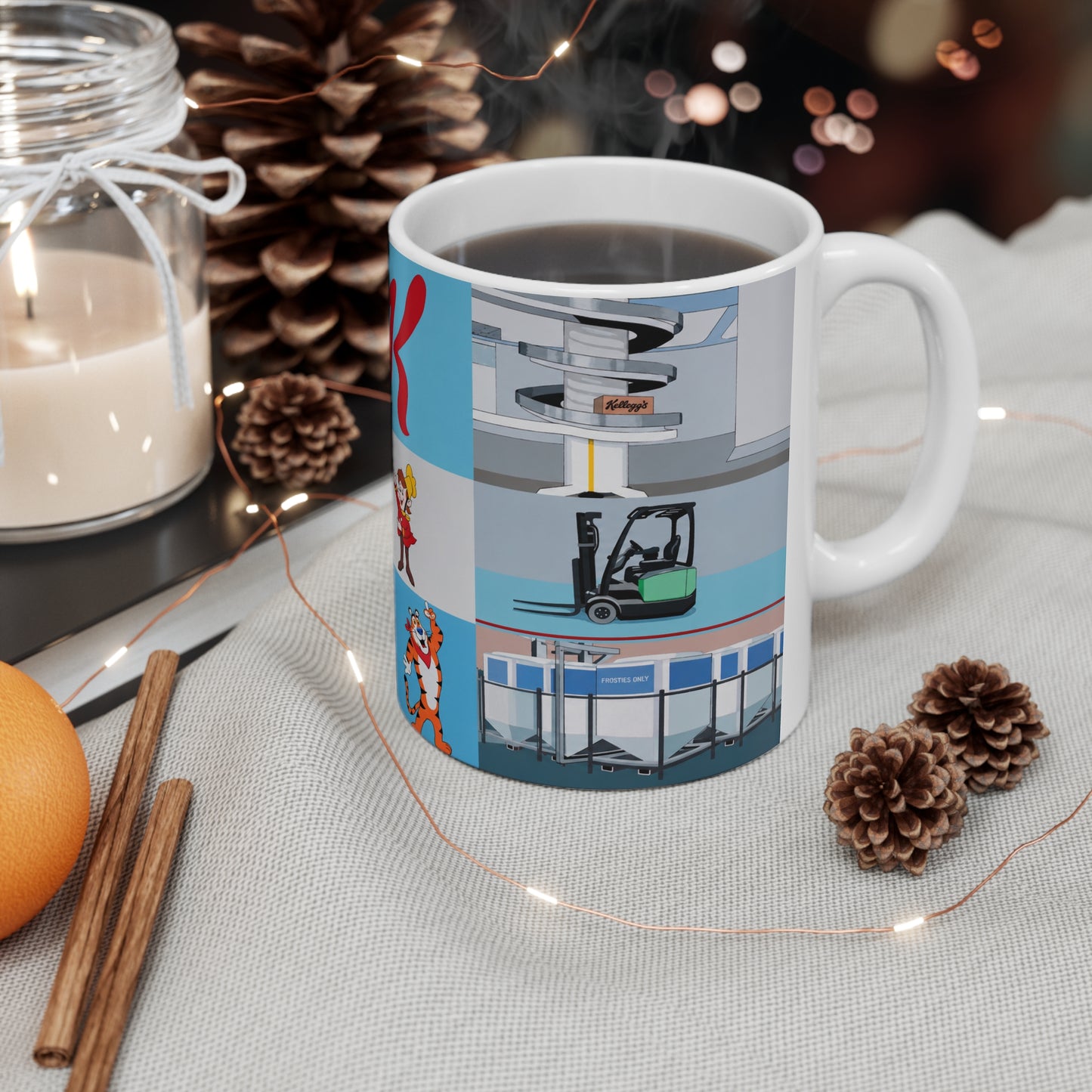 Kelloggs Trafford Park Cereal Mascot Collage Mug — 11oz & 15oz Ceramic Coffee Cup