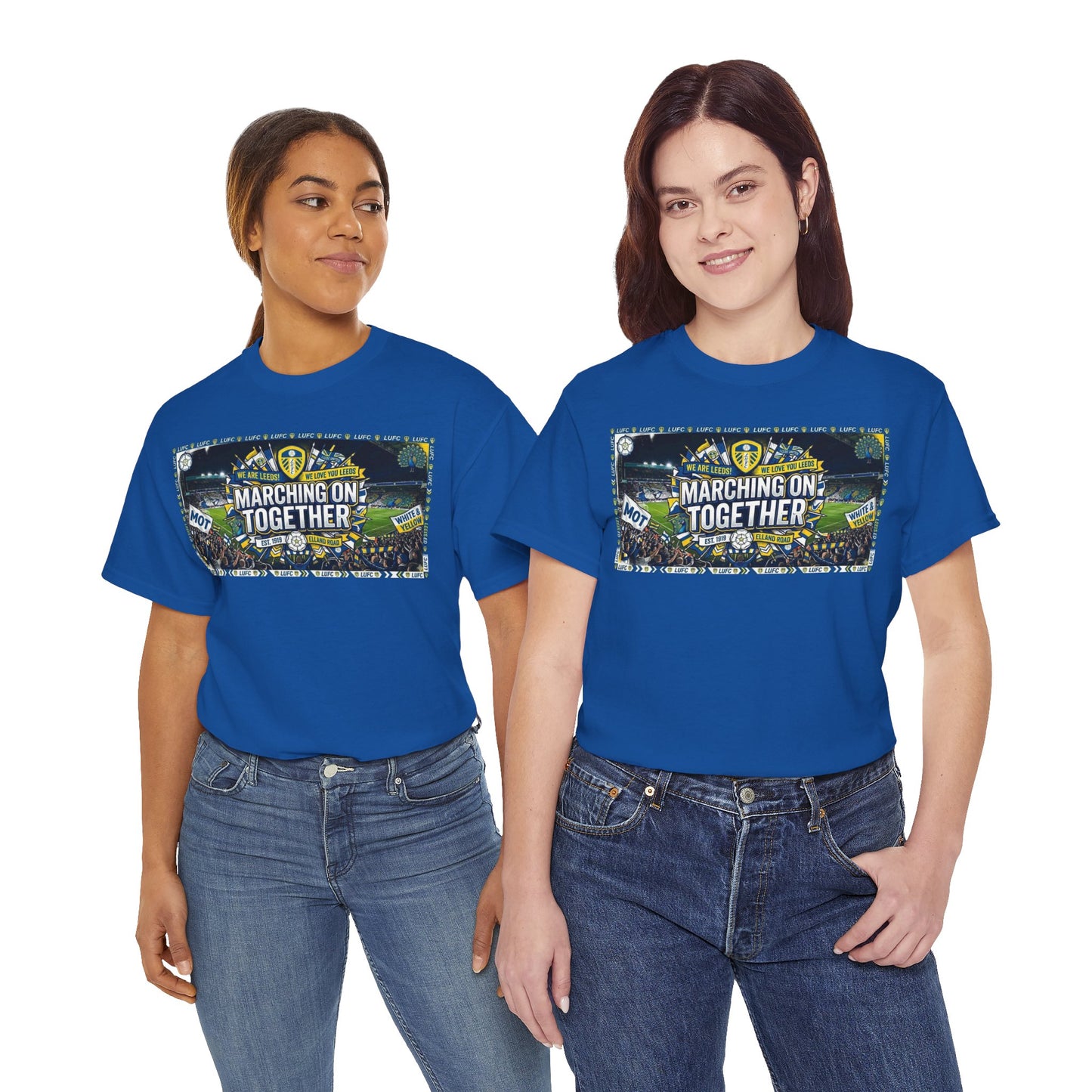 Leeds United T-Shirt — "Marching On Together" Fan Tee (Soccer Supporter Graphic)