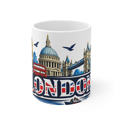 London Skyline Ceramic Mug — Union Jack 'London' Coffee Cup (11oz & 15oz)
