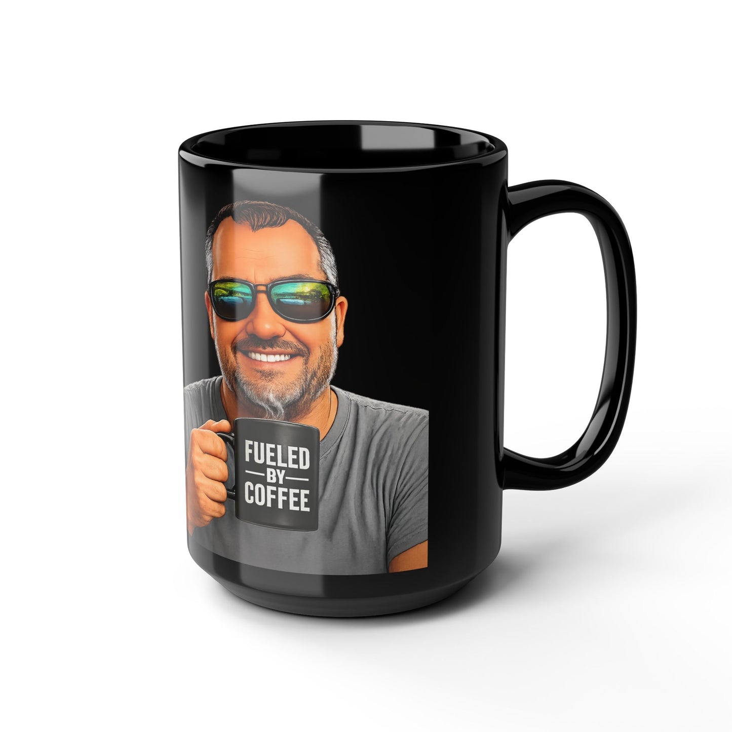 Fueled by Coffee Mug — Black Ceramic Coffee Cup (11oz & 15oz)