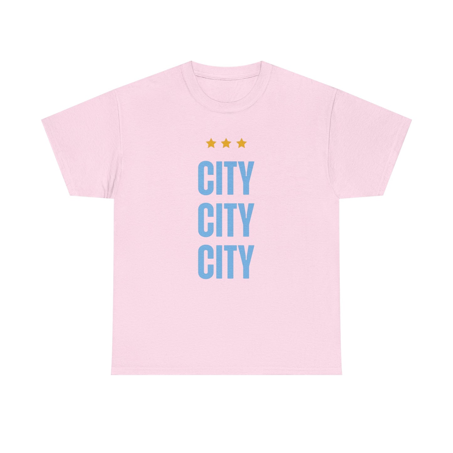 Manchester City City City Tee — Minimal Skyline Graphic T‑Shirt with Three Stars