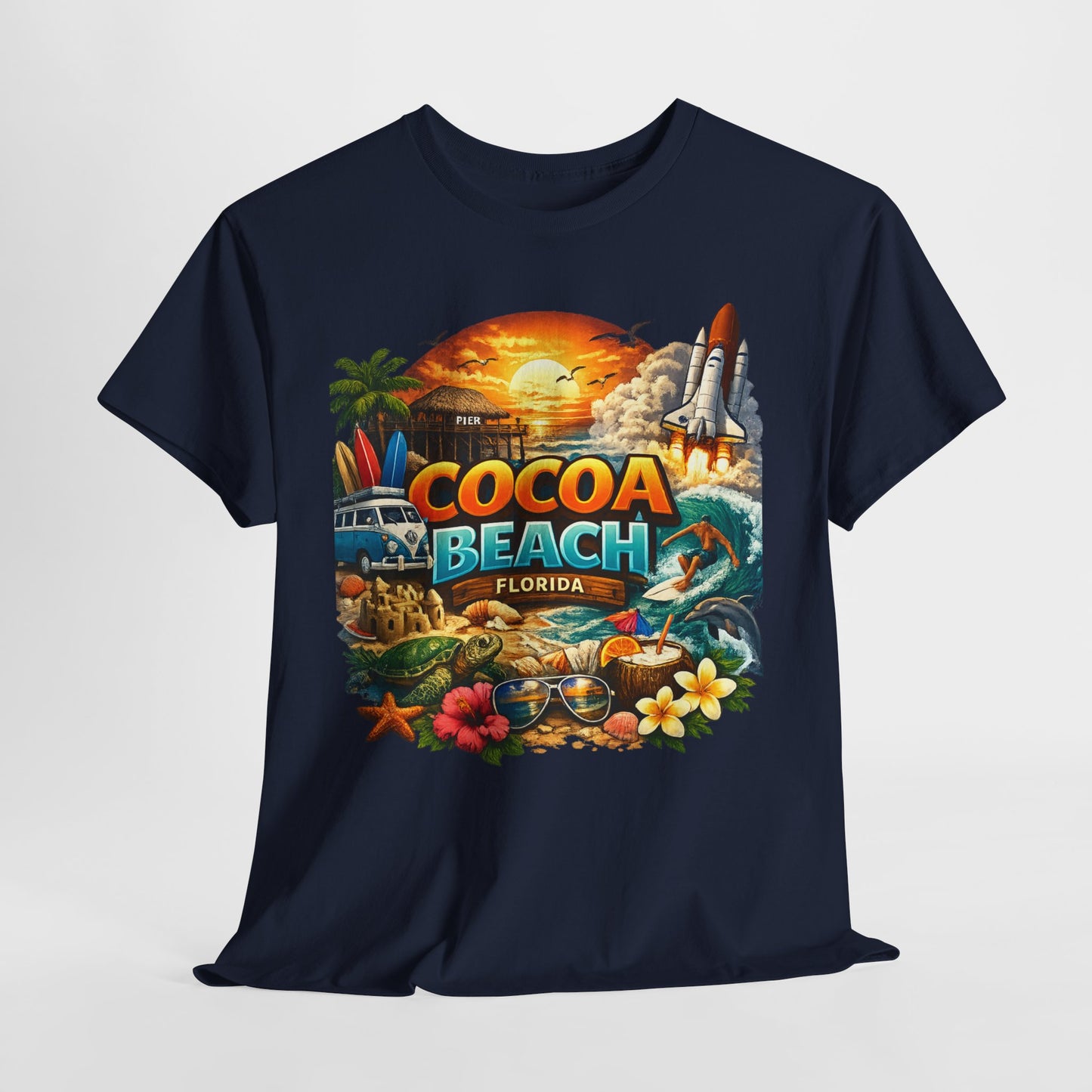 Cocoa Beach Florida Sunset Surf T-Shirt — Retro Beach Vacation Graphic Tee