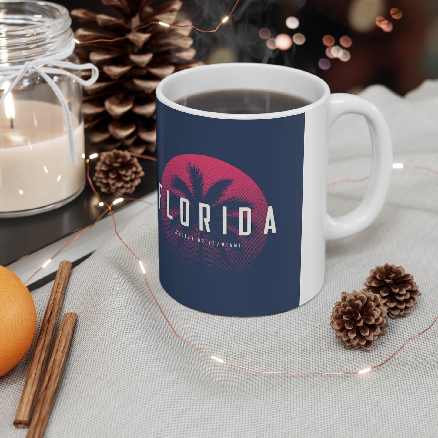 Florida Sunset Palm Coffee Mug – Retro Neon Palm Trees, 11oz & 15oz Ceramic