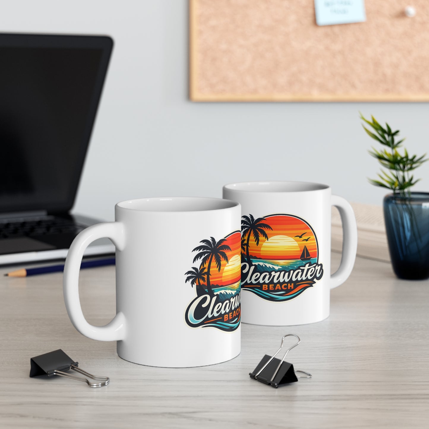 Clearwater Beach Ceramic Coffee Cups, 11oz, 15oz