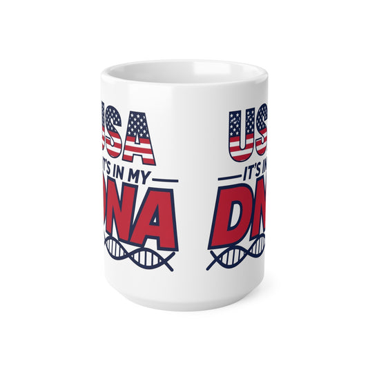 USA It's in My DNA Ceramic Coffee Mug — Patriotic 11oz/15oz Tea Cup