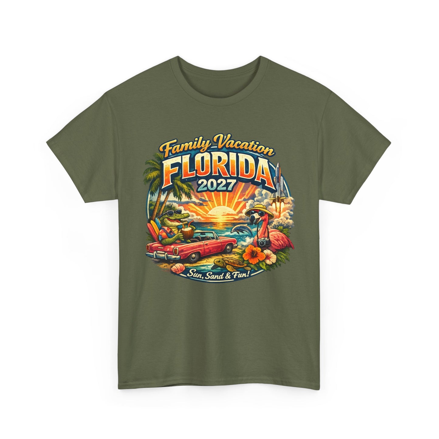 Florida Family Vacation 2027 T-Shirt — Retro Sunset Beach Design