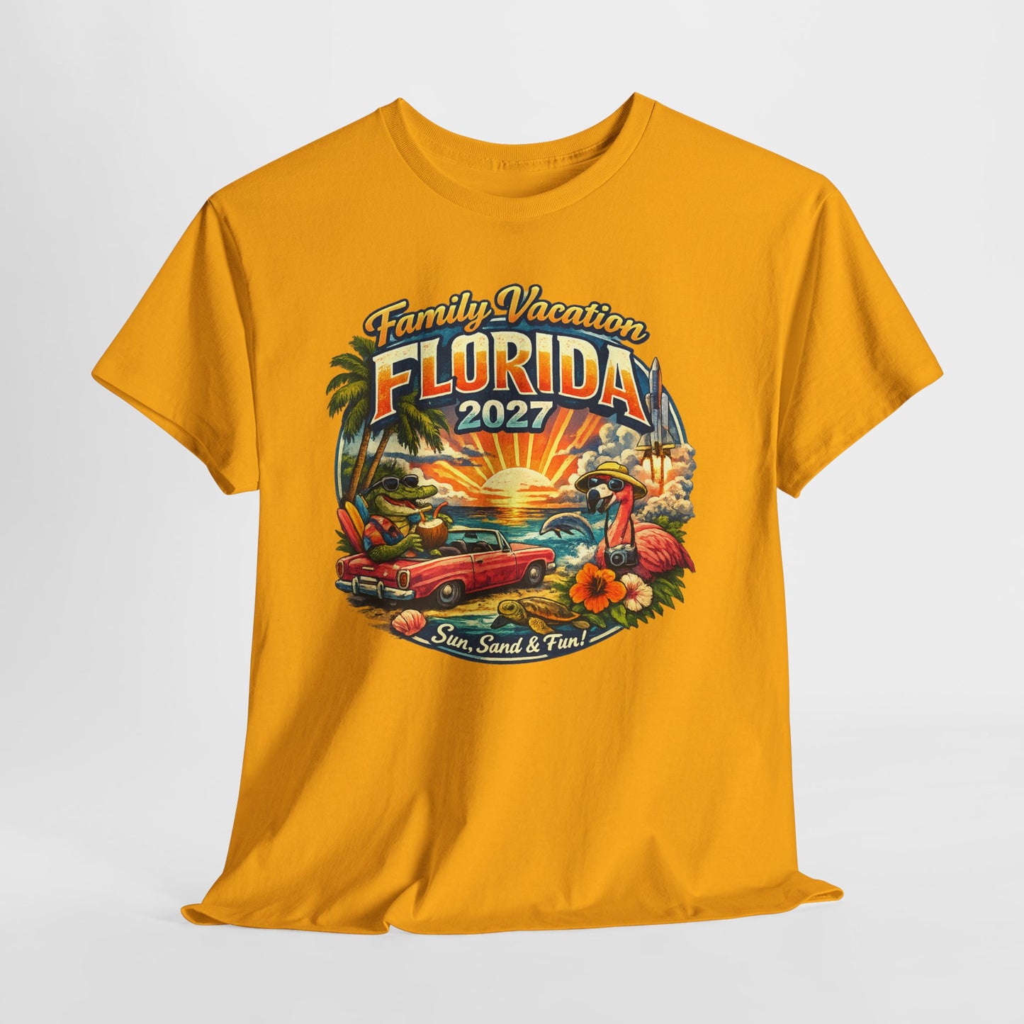 Florida Family Vacation 2027 T-Shirt — Retro Sunset Beach Design