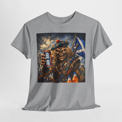Scottish Rock Skull T‑Shirt — Eddie the Piper with Flag & Can Graphic Tee