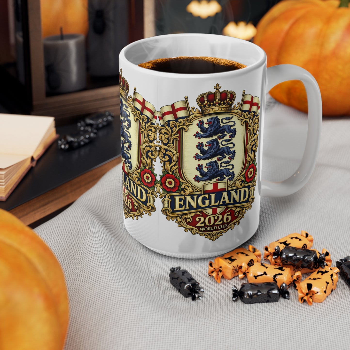 England 2026 World Cup Ceramic Mug — Vintage Three Lions Coffee Cup (11oz & 15oz)