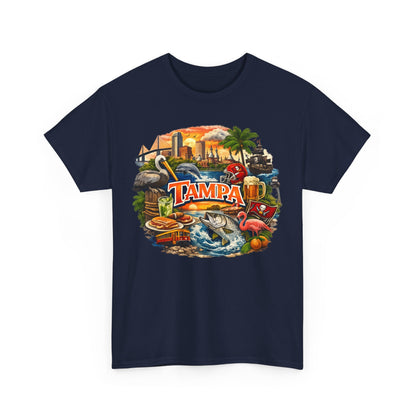 Tampa Florida Retro Scenic Tee — Vintage Beach, Skyline & Wildlife Graphic