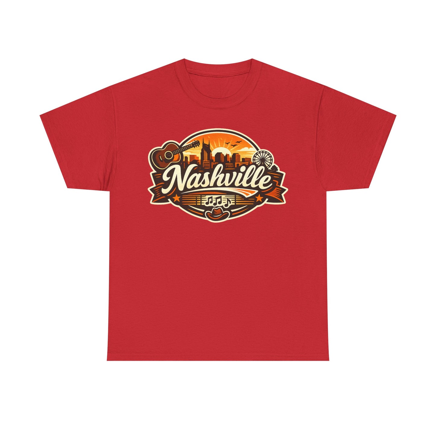 Nashville Skyline Guitar Tee – Retro Music City Souvenir Shirt