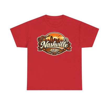 Nashville Skyline Guitar Tee – Retro Music City Souvenir Shirt