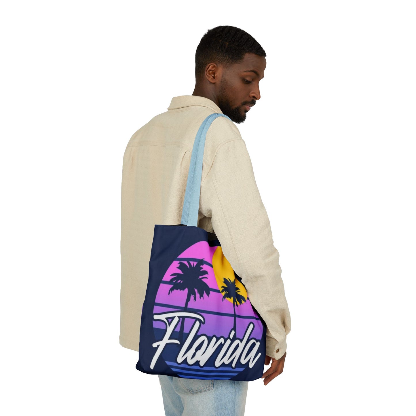 Florida Sunset Palm Tote Bag — Retro Beach Canvas Tote