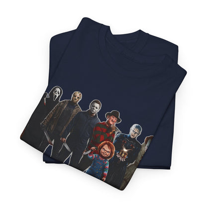 Horror Icons Collage T‑Shirt — Retro Movie Villains Graphic Tee